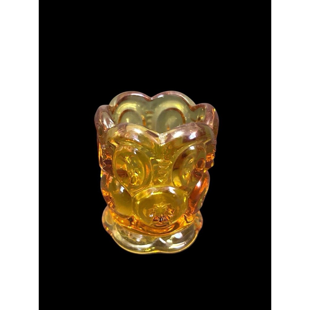 Vintage Toothpick Holder L. E. Smith Amber Moon And Stars Scalloped Tip